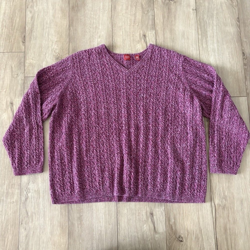 Valerie‎ Stevens Knit Sweater- Size 2X Purple Knit 100% Cotton V Neck Heavy